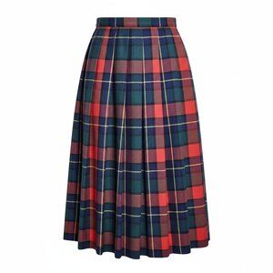 Lands End Plaid Skirt Petite 12 Red Tartan Plaid 100% Wool